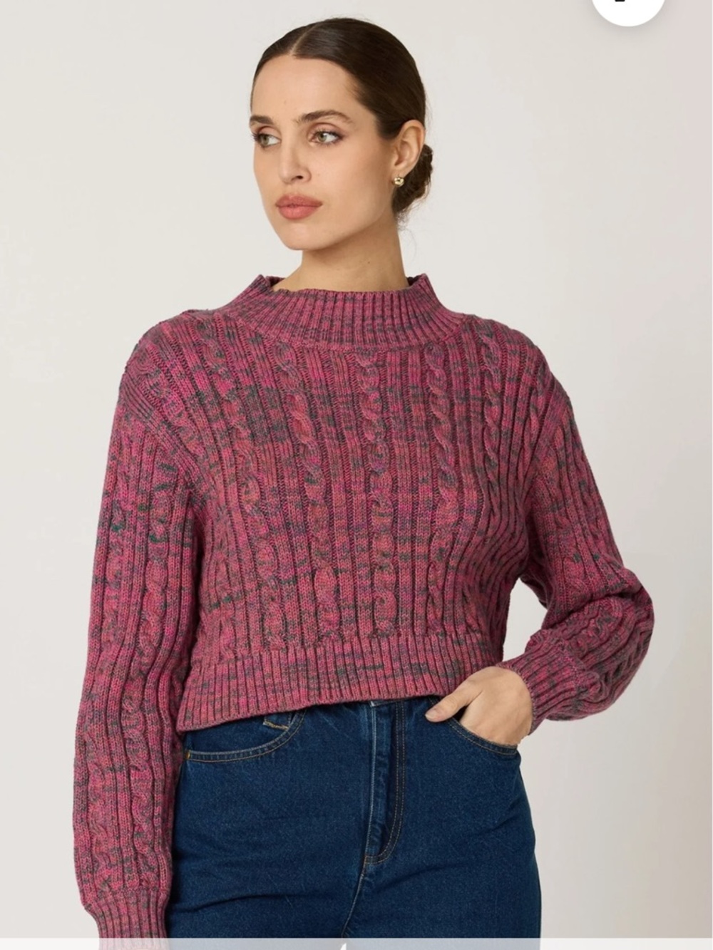 CLEOBELLA AMOR SWEATER IN DARK ROSE MULTI Cable Knit Cropped XS Women’s Crewneck